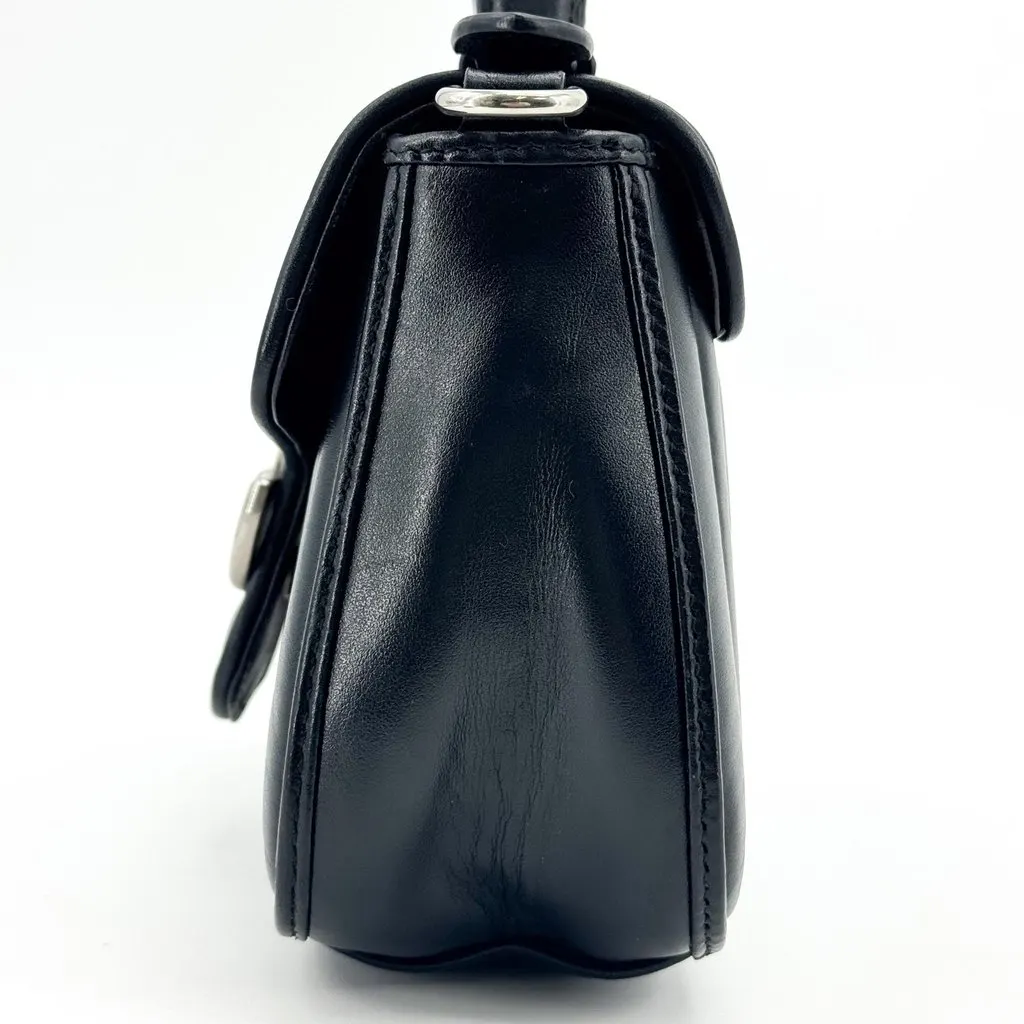 Gucci GG Marmont Mini Top Handle Bag Black Silver Hardware Black Leather Good - Model View