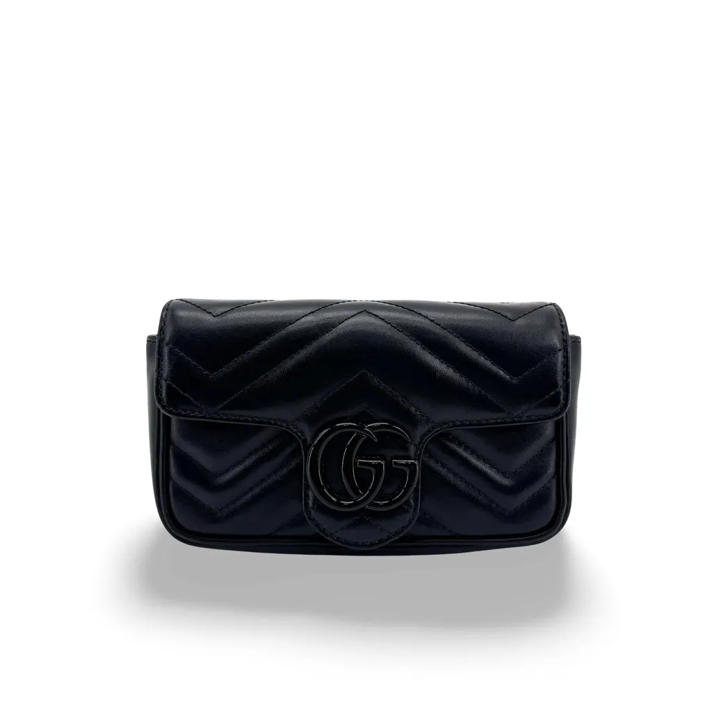 Gucci GG Marmont Super Mini Shoulder Bag Black Black Leather Very good - Front View
