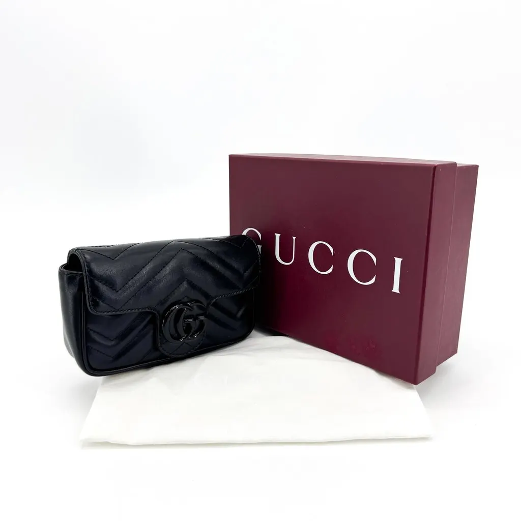 Gucci GG Marmont Super Mini Shoulder Bag Black Black Leather Very good - Back View