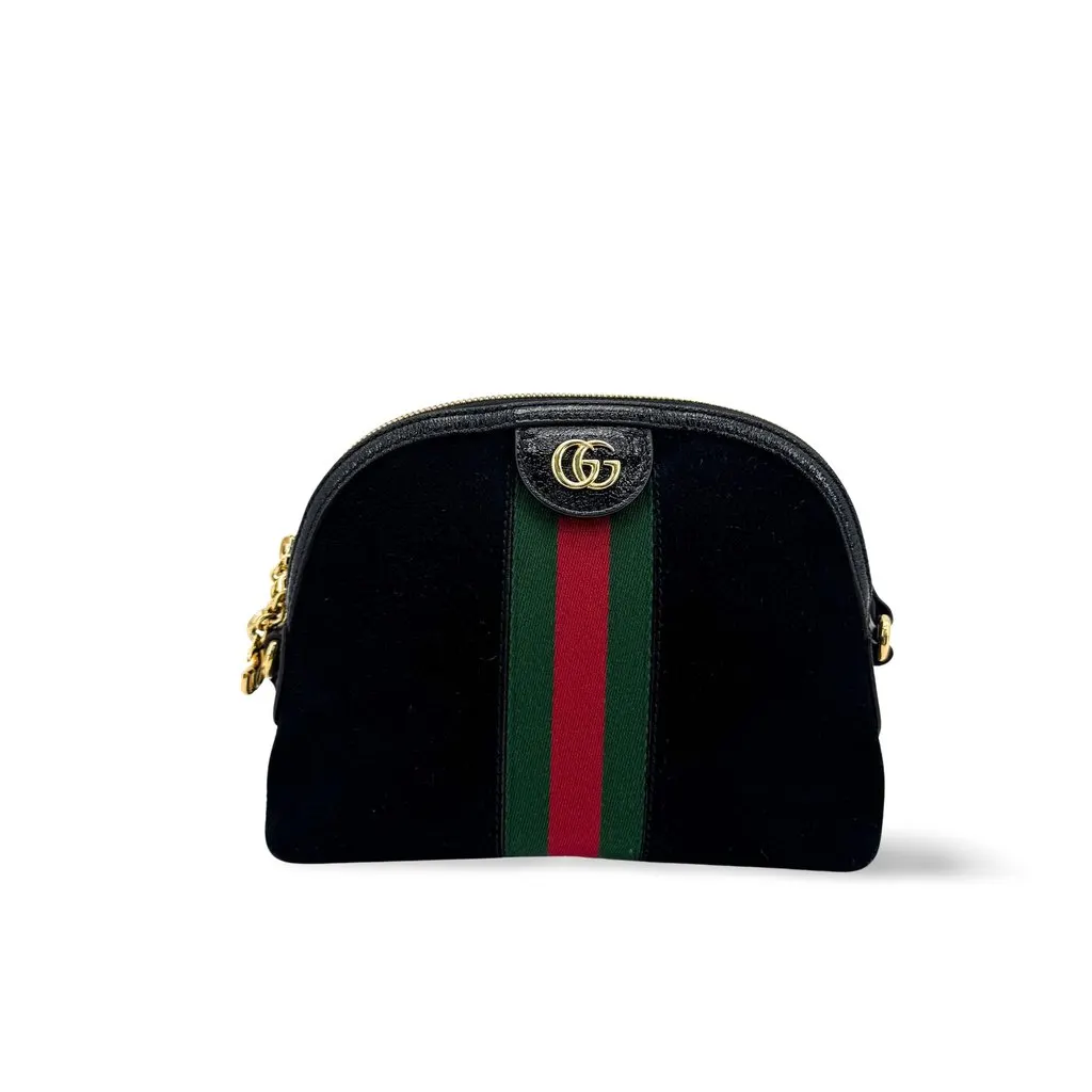 Gucci Ophidia Small Velvet Shoulder Bag Black Black Velvet Good - Front View