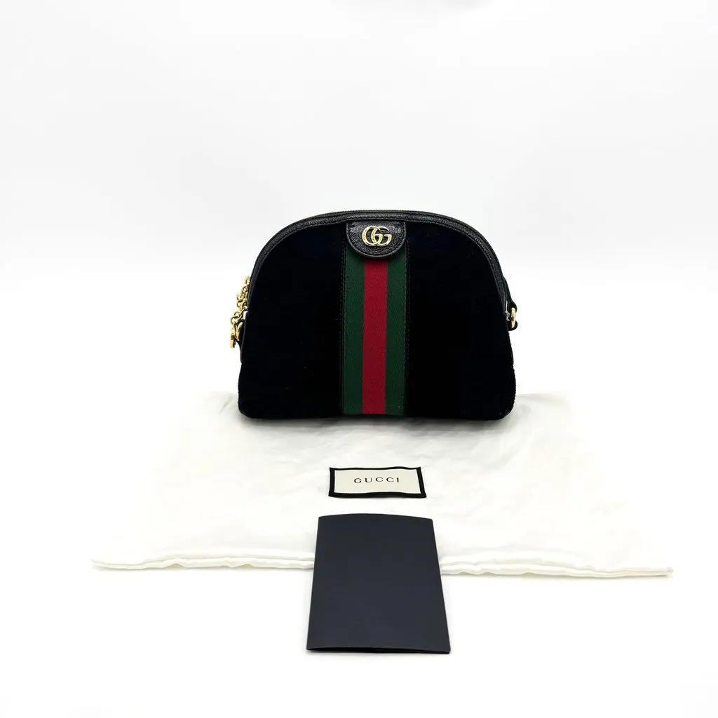 Gucci Ophidia Small Velvet Shoulder Bag Black Black Velvet Good - Back View