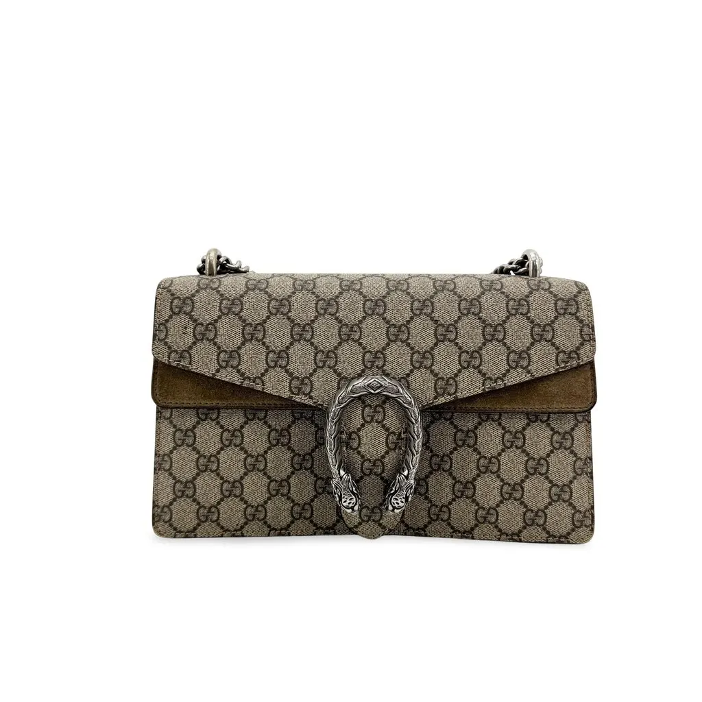 Gucci Dionysus GG Supreme Small Shoulder Bag Beige Canvas Good - Front View