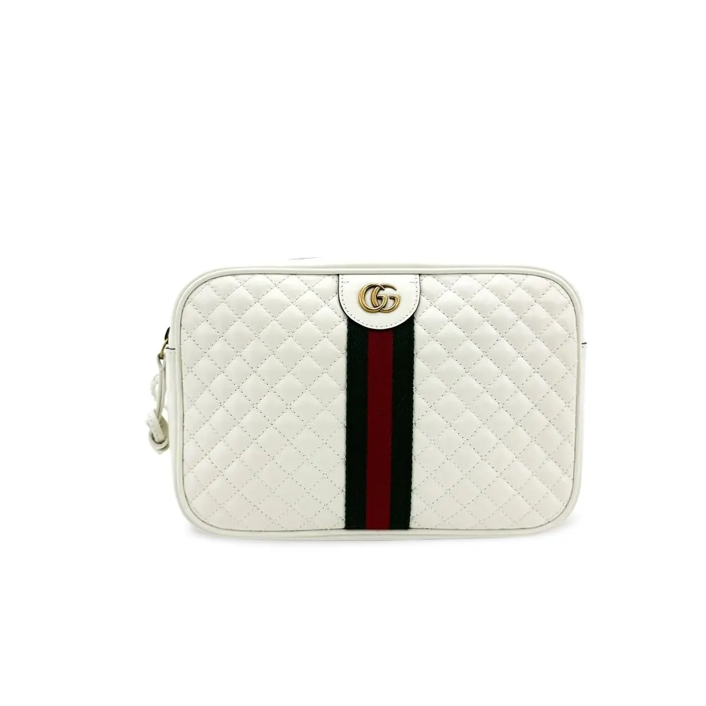 Gucci Trapuntata Quilted Camera Bag White Green Leather Very good - Front View