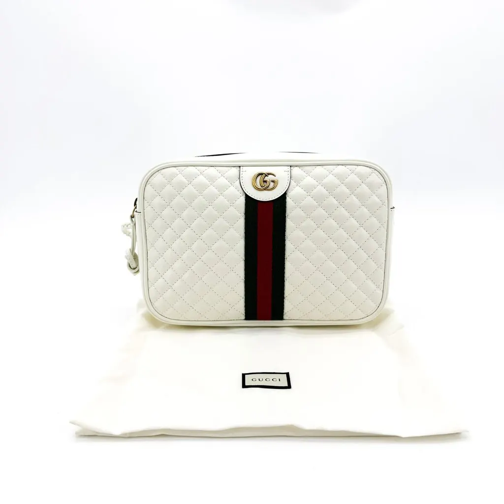 Gucci Trapuntata Quilted Camera Bag White Green Leather Very good - Back View