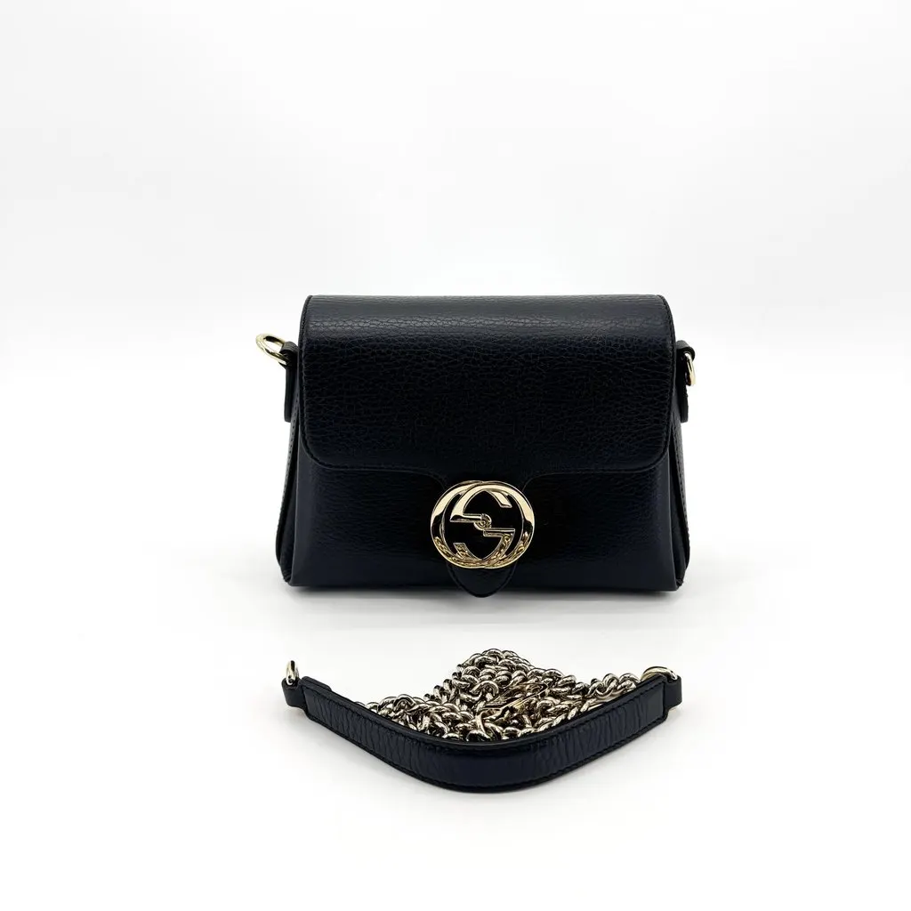 Gucci Interlocking G Mini Shoulder Bag Black Black Leather Very good - Back View