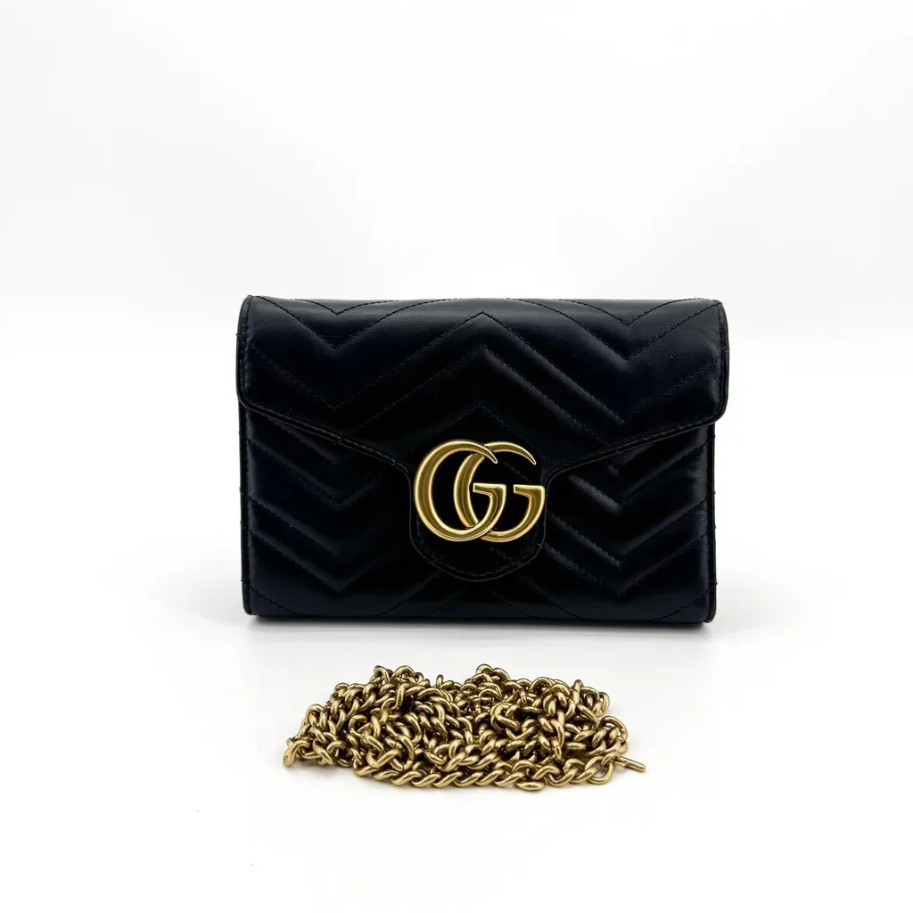 Gucci GG Marmont Matelasse Mini Chain Shoulder Bag Black Black Leather Good - Back View