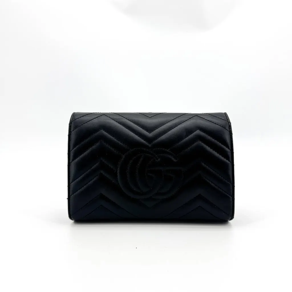 Gucci GG Marmont Matelasse Mini Chain Shoulder Bag Black Black Leather Good - Inside View