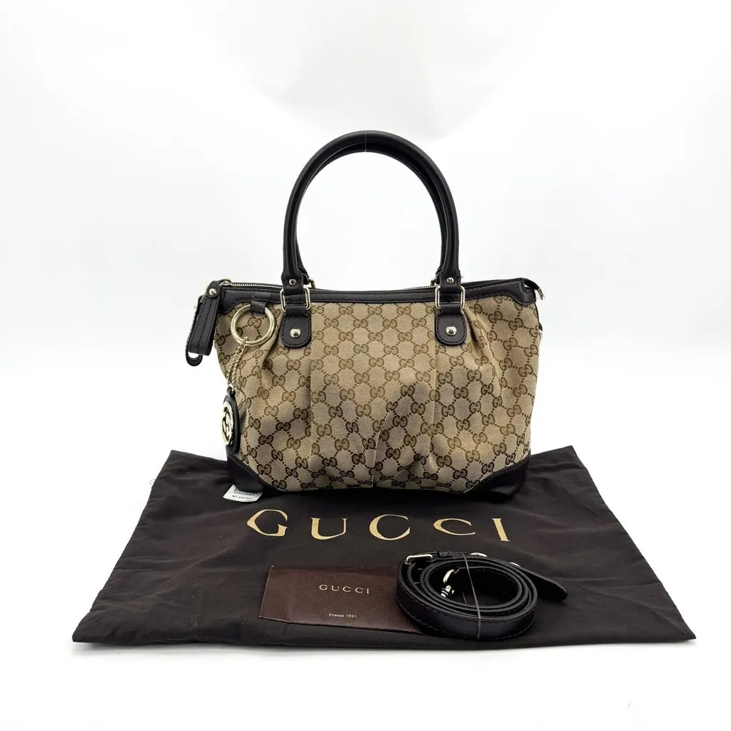 Gucci Sukey GG Canvas Tote Bag Brown Beige Beige Canvas Good - Back View