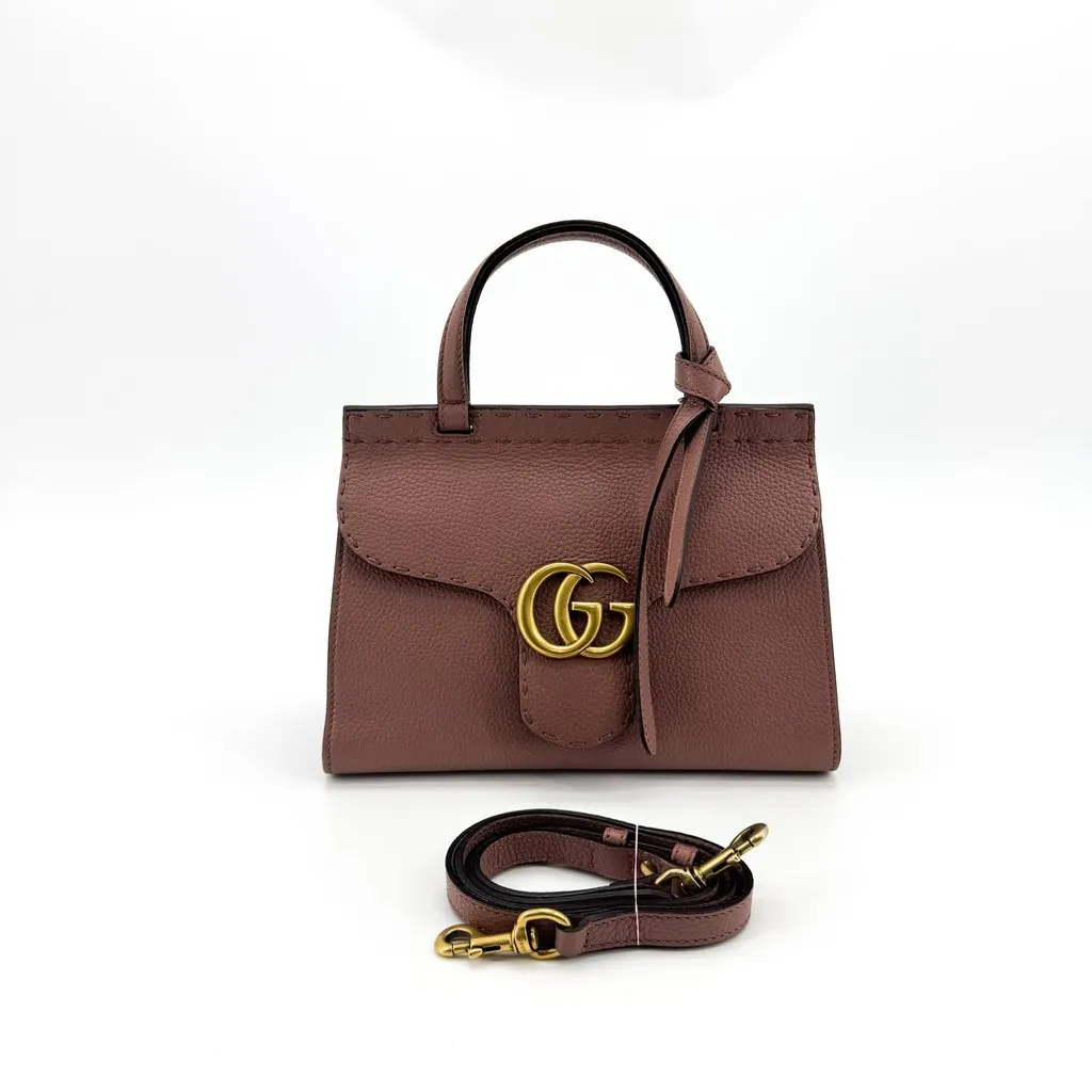 Gucci GG Marmont Small Top Handle Bag Rose Pink Pink Leather Good - Back View