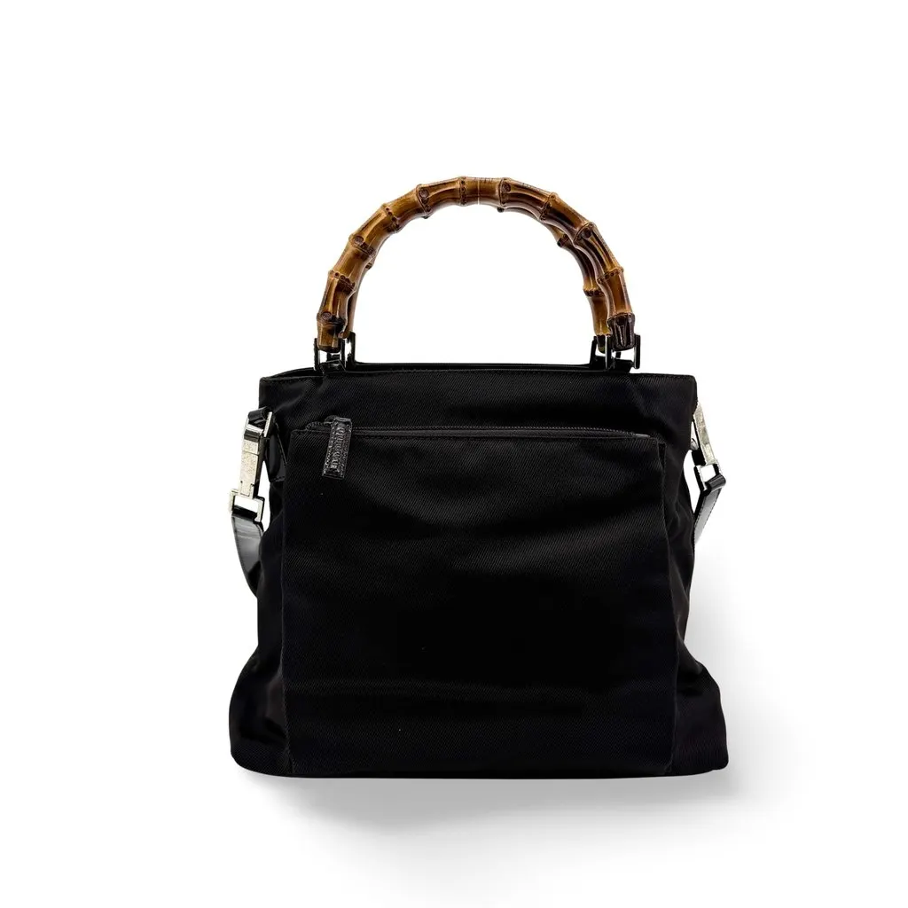 Gucci Bamboo Nylon 2WAY Tote Bag Black Black Polyamide Good - Front View