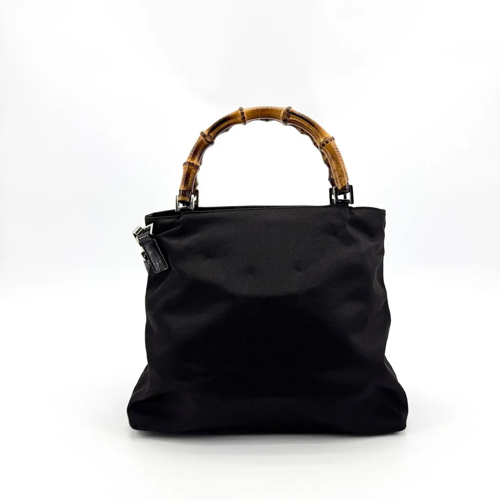 Gucci Bamboo Nylon 2WAY Tote Bag Black Black Polyamide Good - Back View