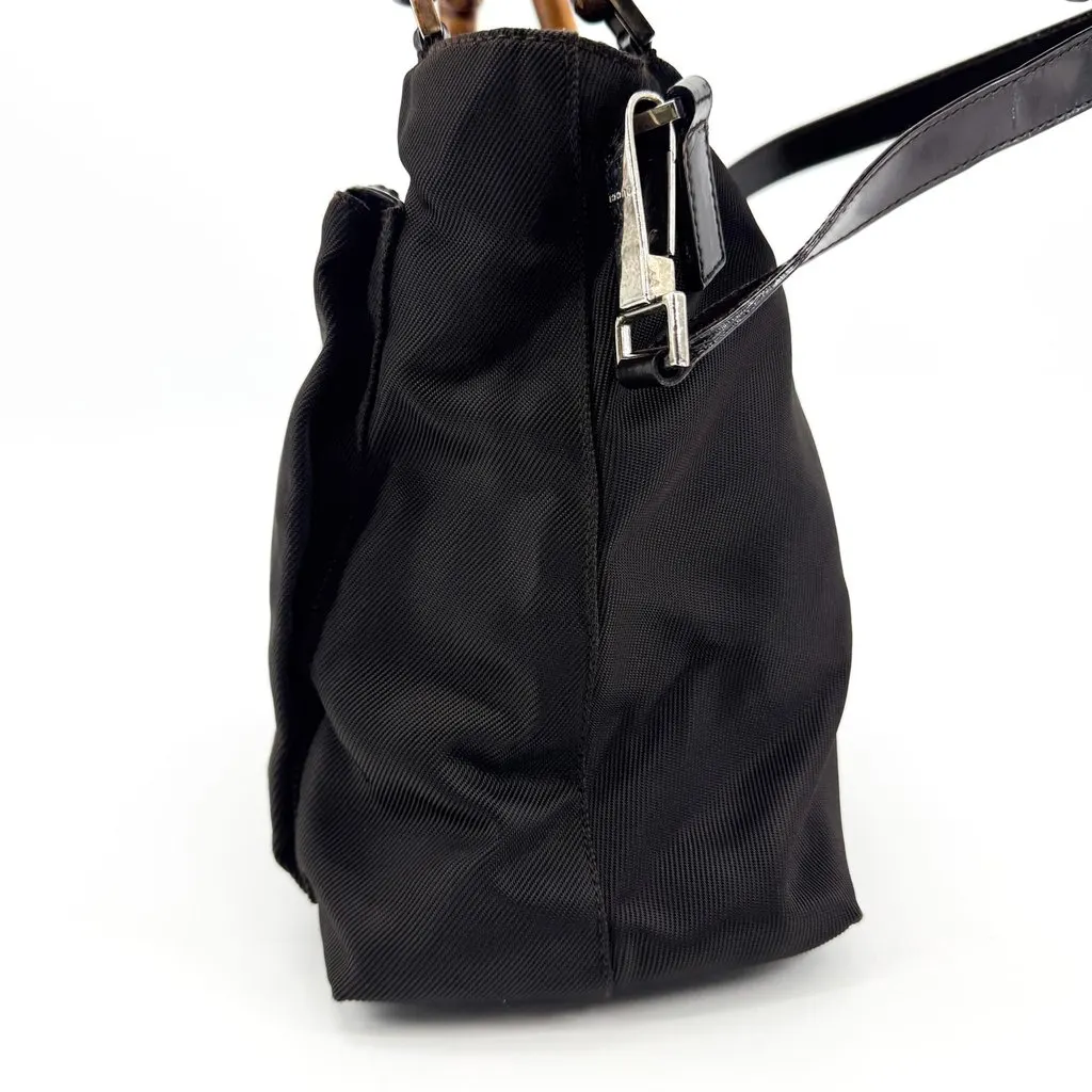 Gucci Bamboo Nylon 2WAY Tote Bag Black Black Polyamide Good - Model View