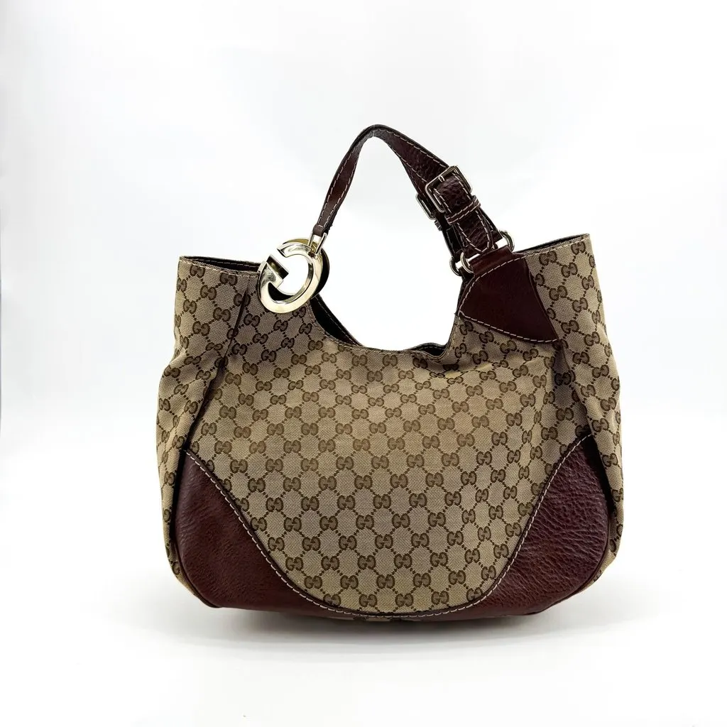 Gucci GG Canvas Twin G Hobo Bag Beige Brown Beige Canvas Good - Back View