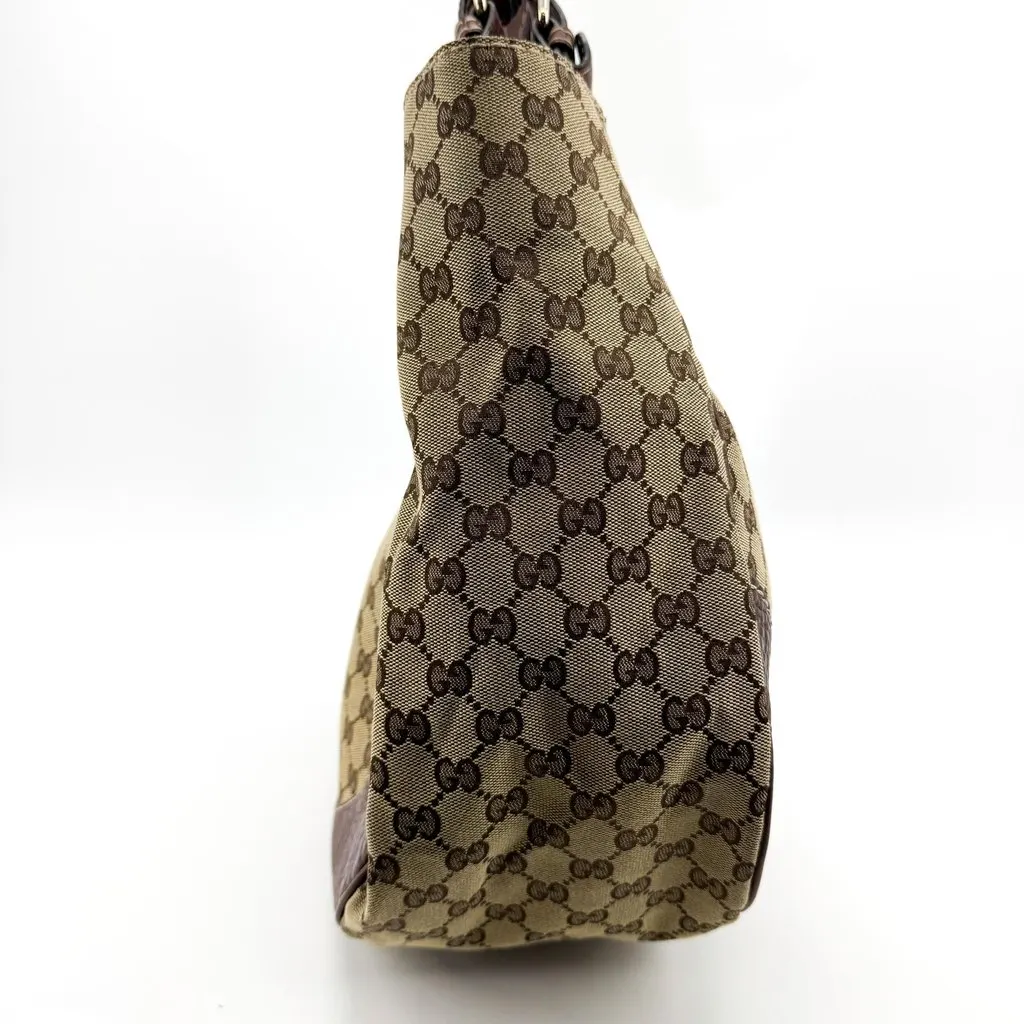 Gucci GG Canvas Twin G Hobo Bag Beige Brown Beige Canvas Good - Model View