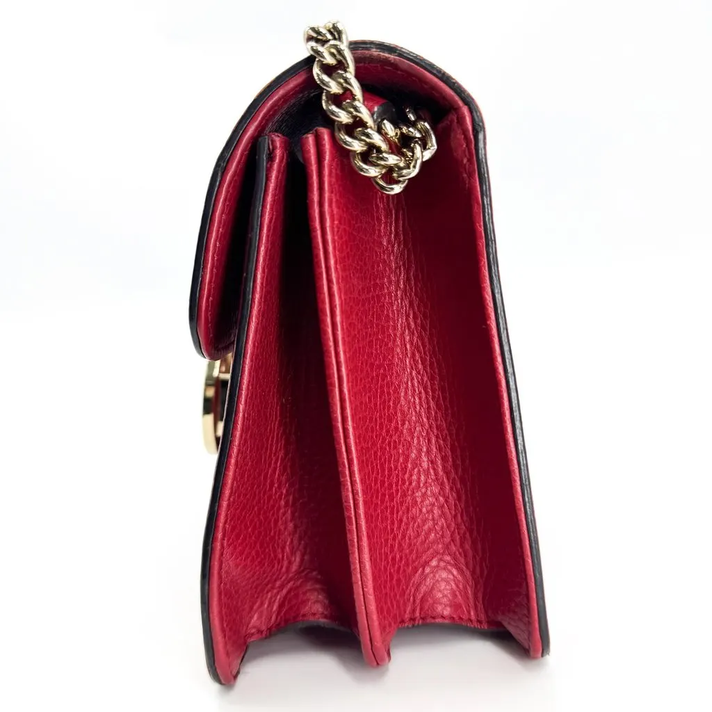 Gucci Interlocking G Chain Shoulder Bag Red Red Leather Good - Inside View