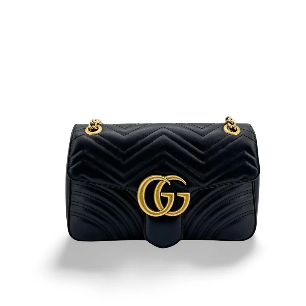 Gucci GG Marmont Small Shoulder Bag Black Gold Hardware