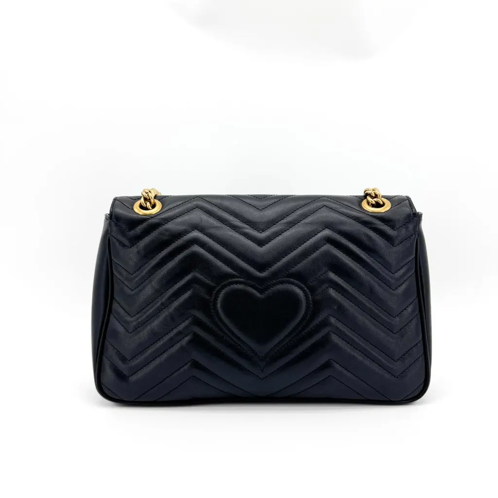 Gucci GG Marmont Small Shoulder Bag Black Gold Hardware Black Leather Very good - Back View