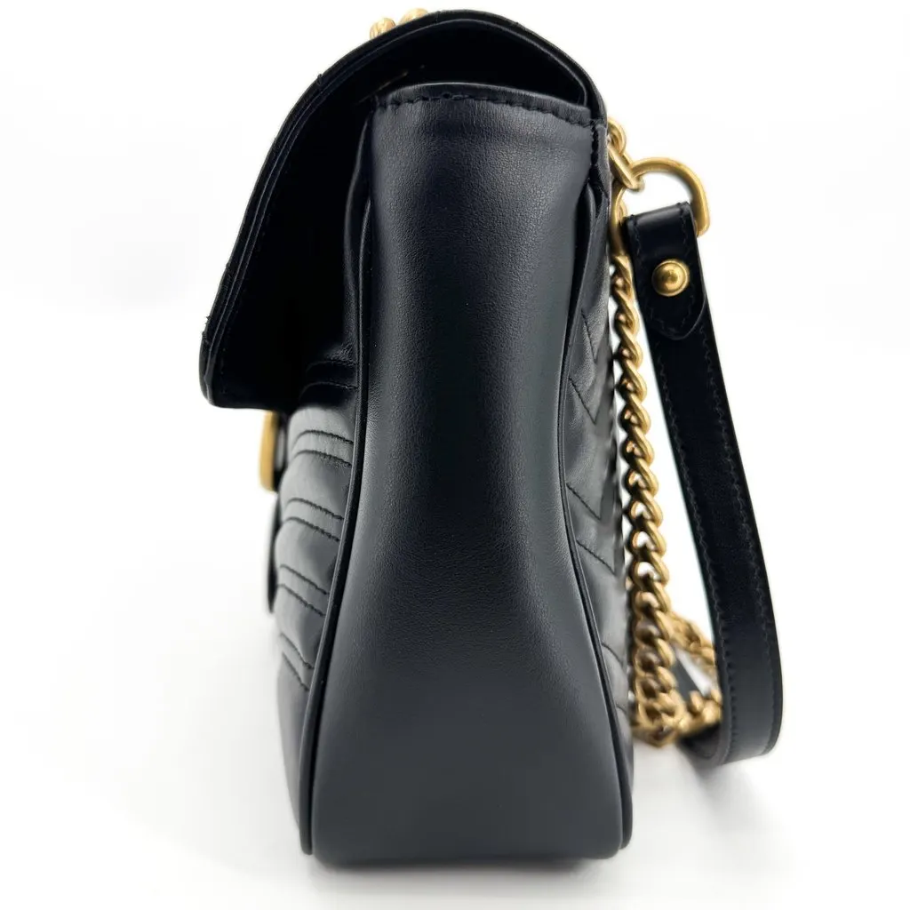 Gucci GG Marmont Small Shoulder Bag Black Gold Hardware Black Leather Very good - Inside View