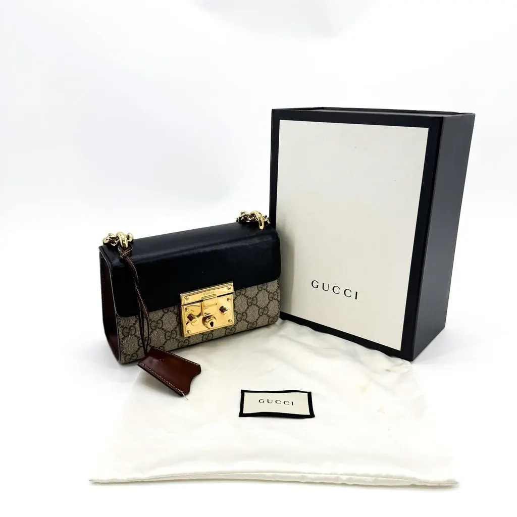Gucci Padlock GG Small Shoulder Bag Black Beige Canvas Good - Back View