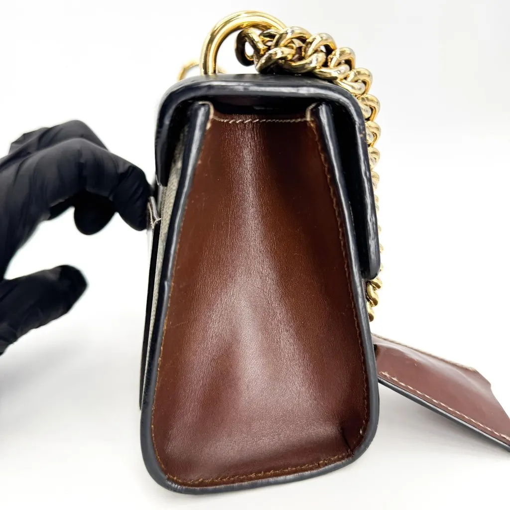 Gucci Padlock GG Small Shoulder Bag Black Beige Canvas Good - Box View