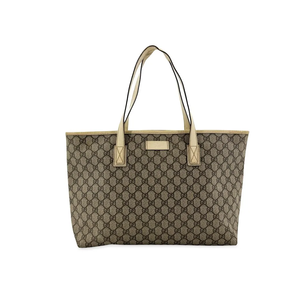 Gucci GG Supreme Canvas Tote Bag Ivory Beige Canvas Good - Front View