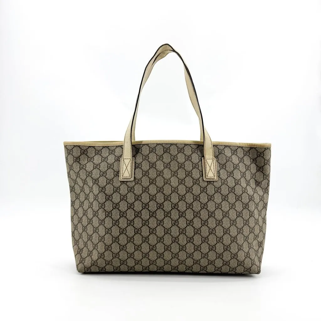 Gucci GG Supreme Canvas Tote Bag Ivory Beige Canvas Good - Back View