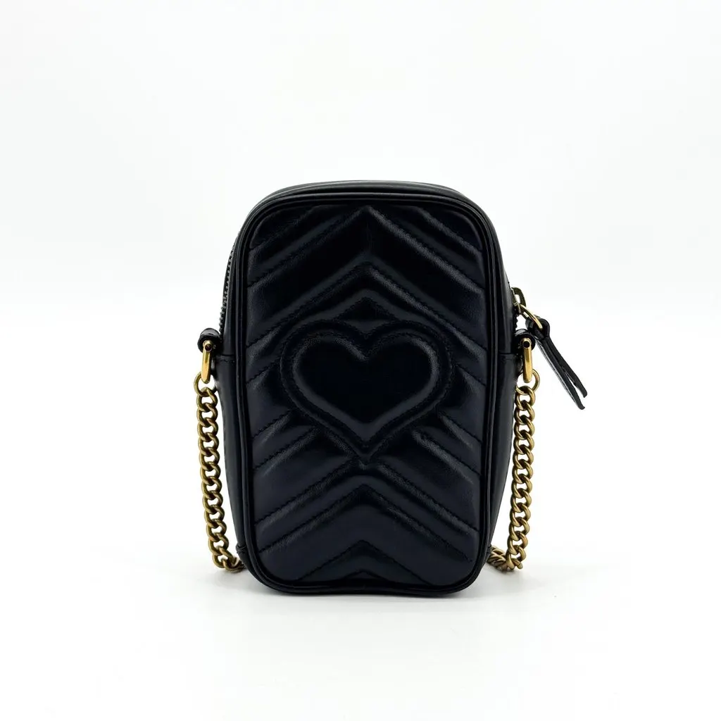 Gucci GG Marmont Mini Chain Bag Black Black Leather Good - Back View