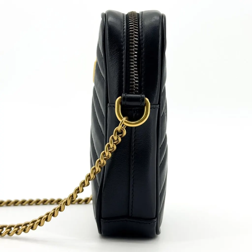 Gucci GG Marmont Mini Chain Bag Black Black Leather Good - Inside View