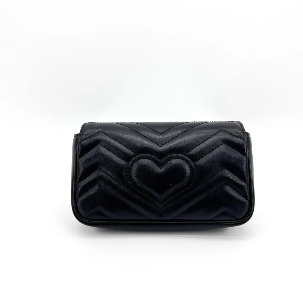 Gucci GG Marmont Matelasse Super Mini Shoulder Bag Black Black Leather Very good - Inside View