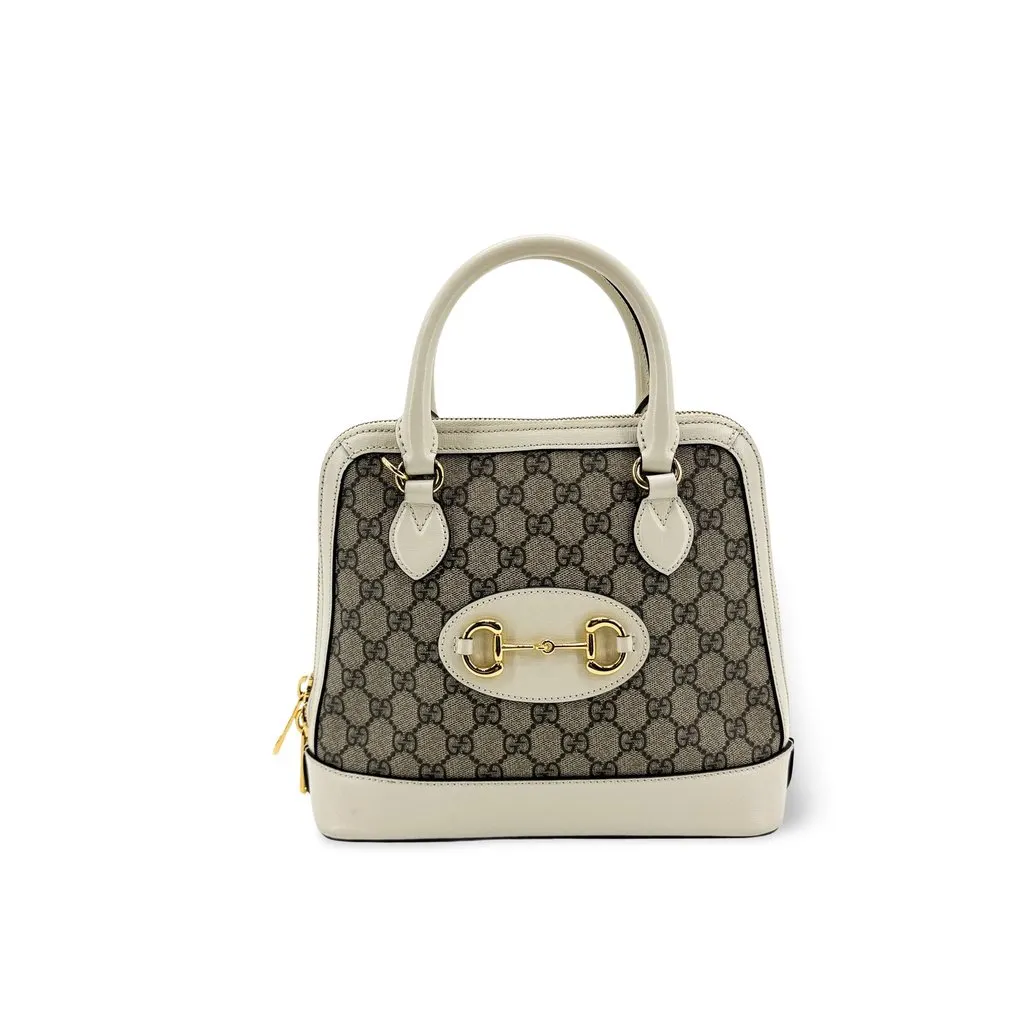 Gucci Horsebit 1955 Small Top Handle Bag Beige White Beige Canvas Good - Front View