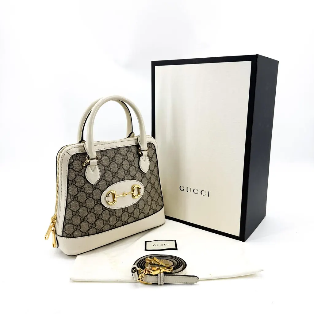 Gucci Horsebit 1955 Small Top Handle Bag Beige White Beige Canvas Good - Back View