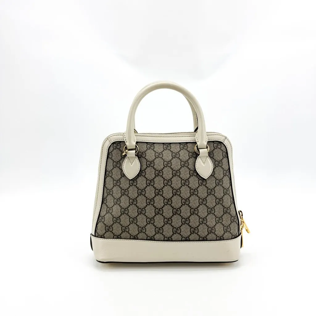Gucci Horsebit 1955 Small Top Handle Bag Beige White Beige Canvas Good - Inside View