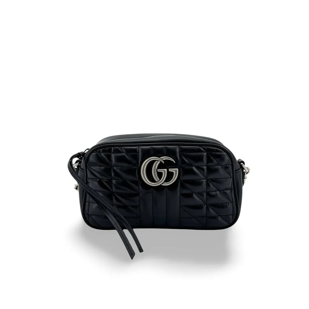 Gucci GG Marmont Small Matelasse Shoulder Bag Black Black Leather Good - Front View