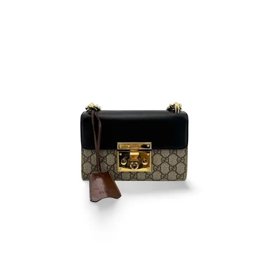 Gucci بادلوك صغيرة GG كتف حقيبة أسود