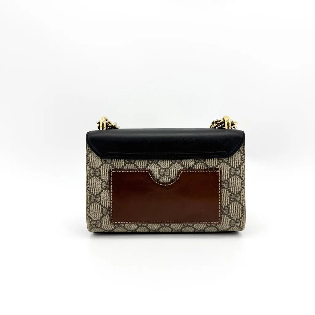 Gucci Padlock Small GG Shoulder Bag Black Beige Canvas Good - Inside View