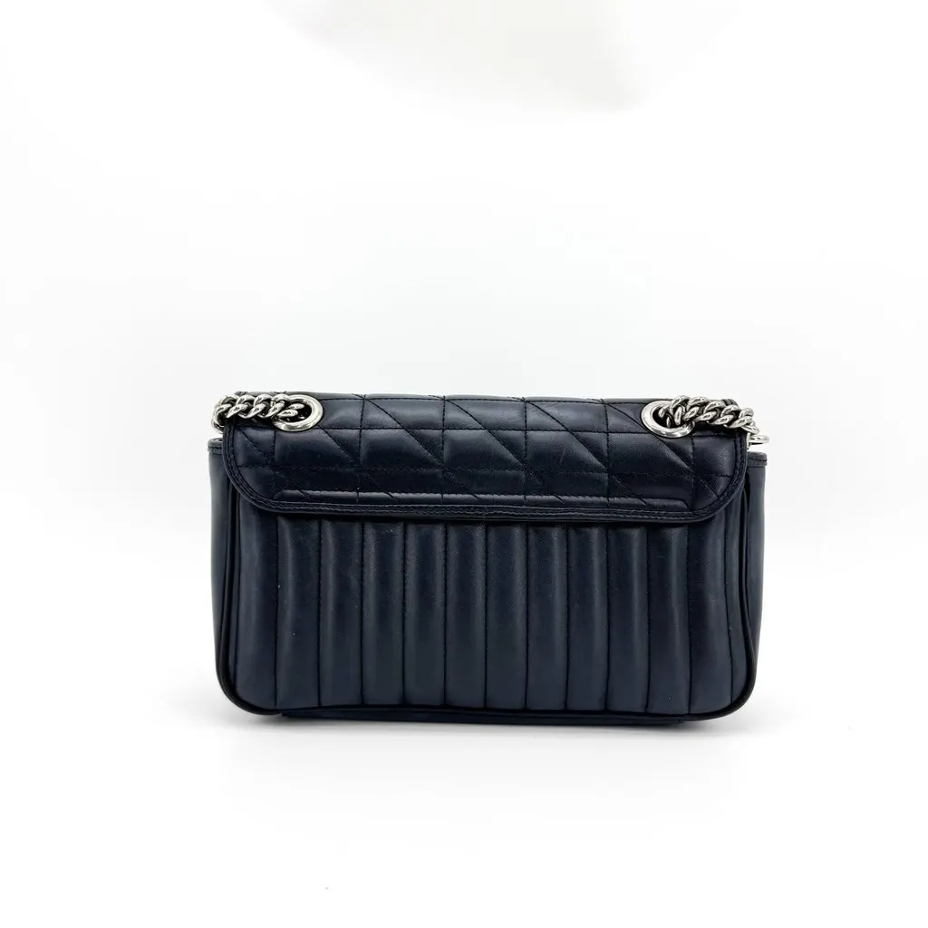 Gucci GG Marmont Small Quilted Shoulder Bag Navy Silver Hardware Navy Leather Fair - Inside View