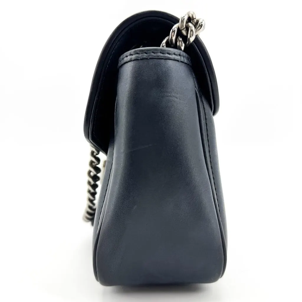 Gucci GG Marmont Small Quilted Shoulder Bag Navy Silver Hardware Navy Leather Fair - Model View