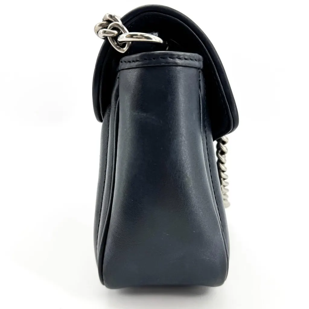 Gucci GG Marmont Small Quilted Shoulder Bag Navy Silver Hardware Navy Leather Fair - Box View
