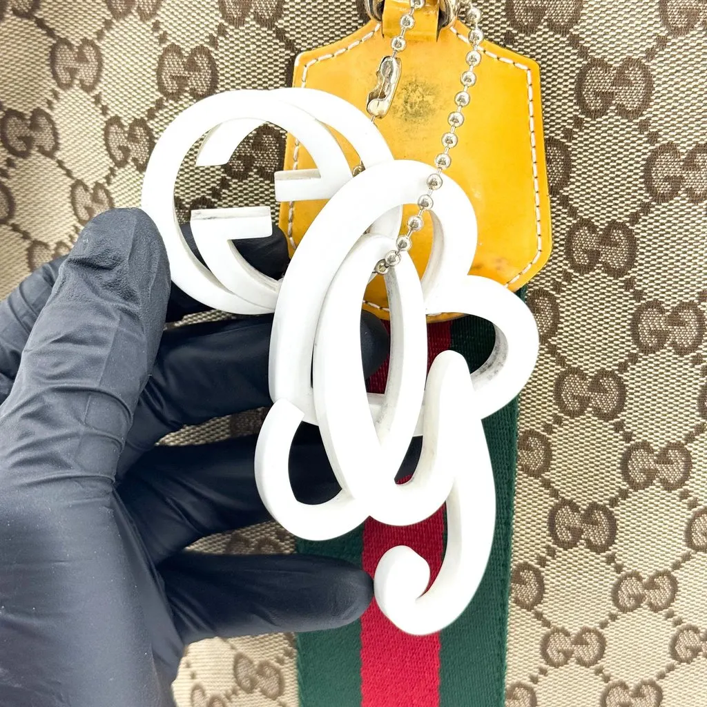 Gucci GG Canvas Web Jolie Patent Leather Tote Bag Beige Yellow Beige Canvas Fair - Box View