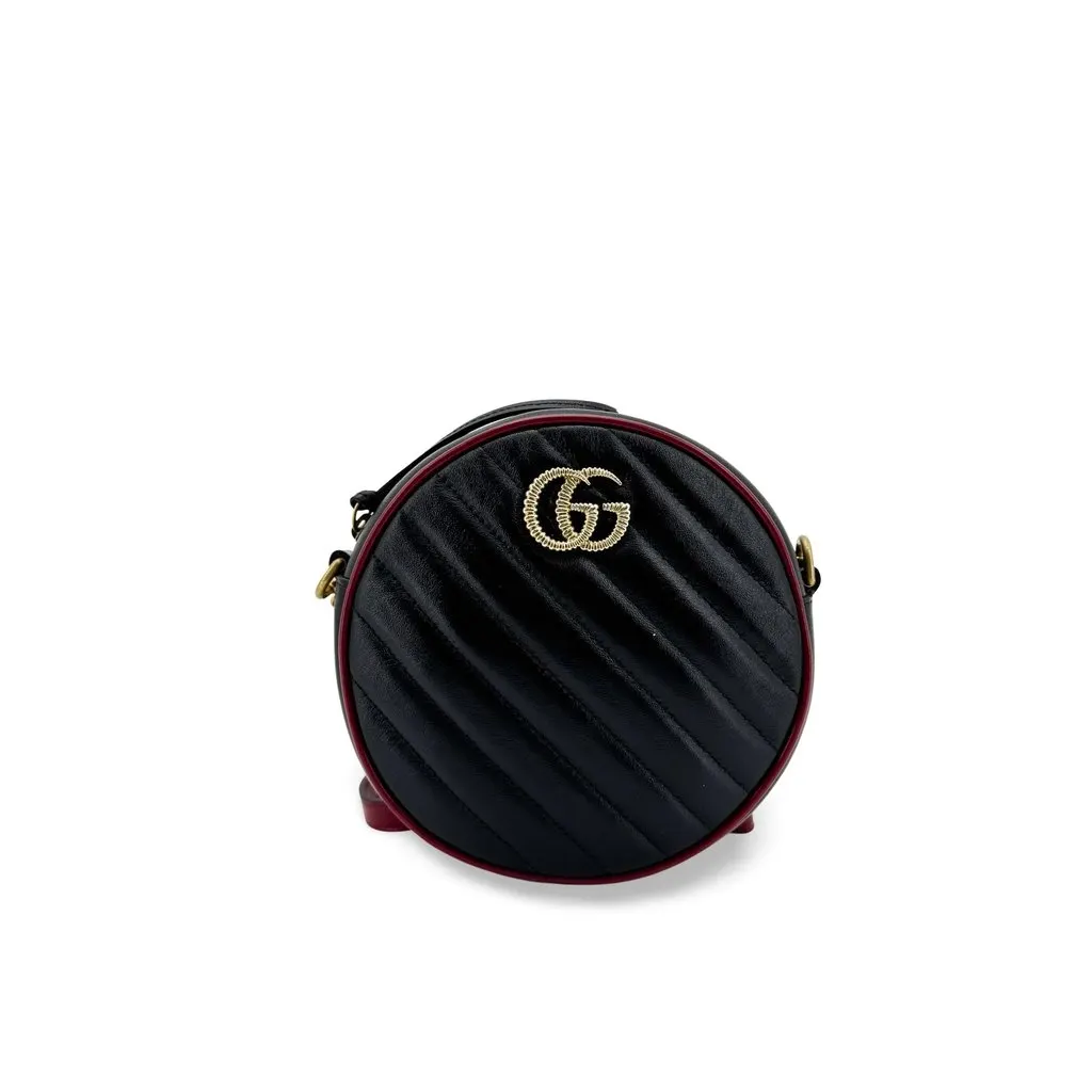 Gucci GG Marmont Round Mini Shoulder Bag Black Black Leather Very good - Front View