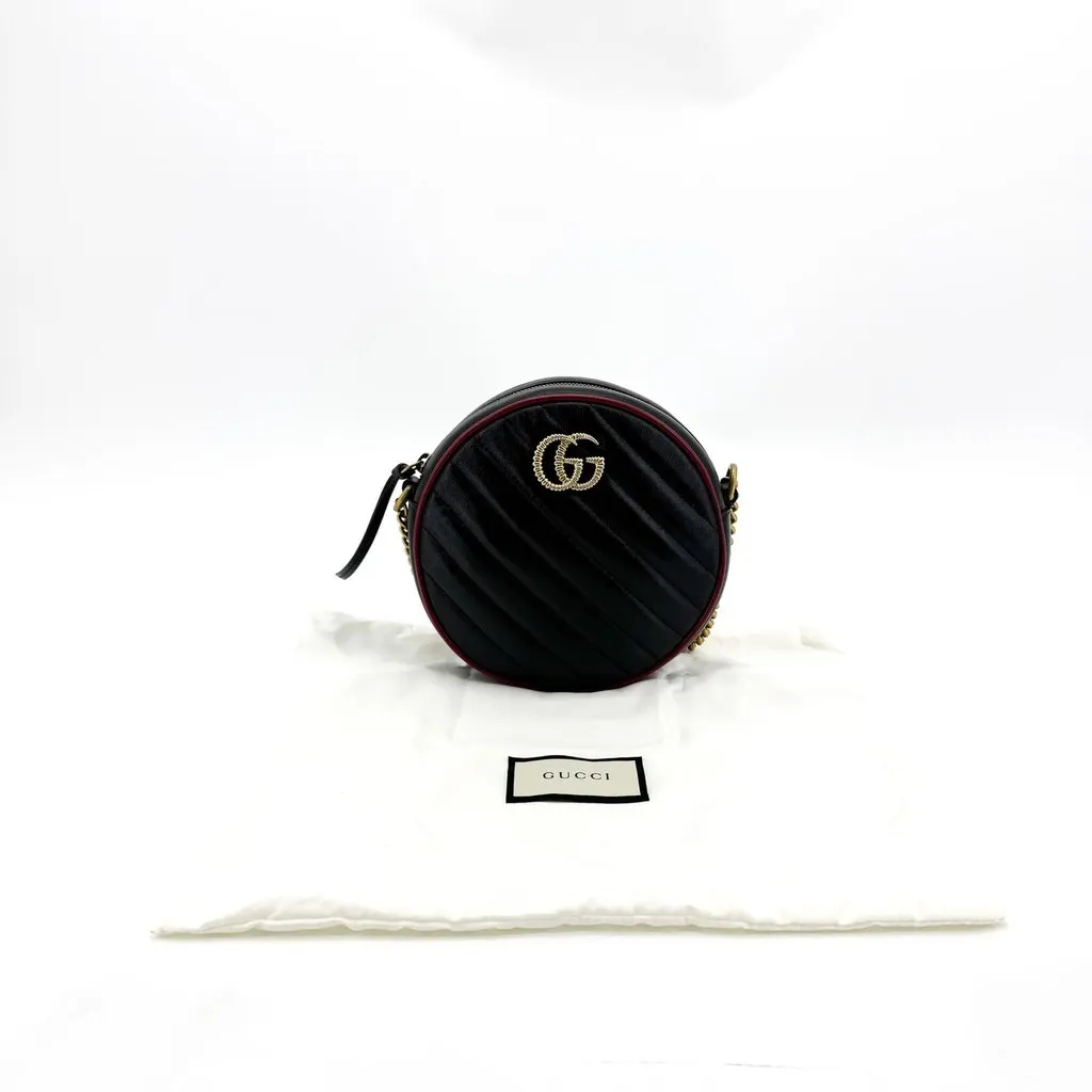 Gucci GG Marmont Round Mini Shoulder Bag Black Black Leather Very good - Back View