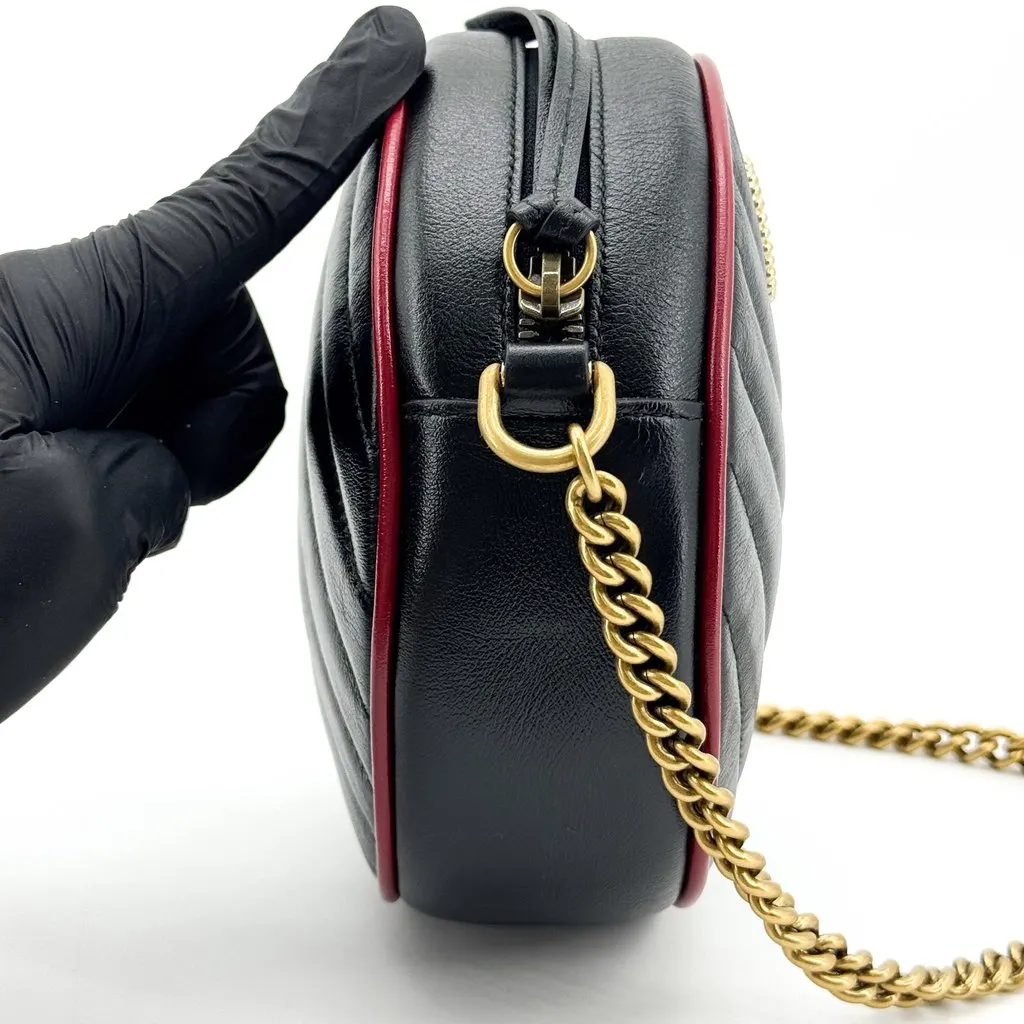 Gucci GG Marmont Round Mini Shoulder Bag Black Black Leather Very good - Box View