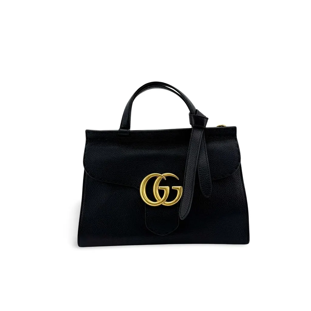 Gucci GG Marmont Small Leather Top Handle Bag Black Black Leather Very good - Front View