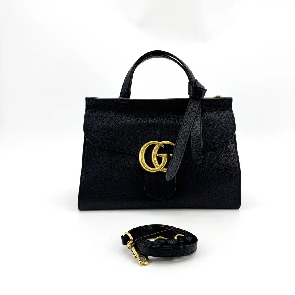 Gucci GG Marmont Small Leather Top Handle Bag Black Black Leather Very good - Back View