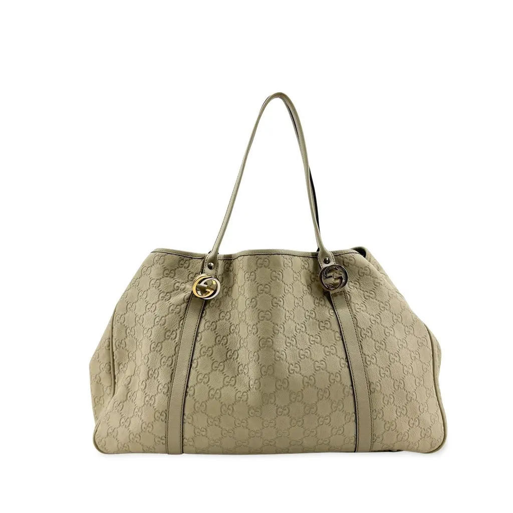 Gucci Guccissima Twin Shoulder Bag Beige Beige Leather Good - Front View