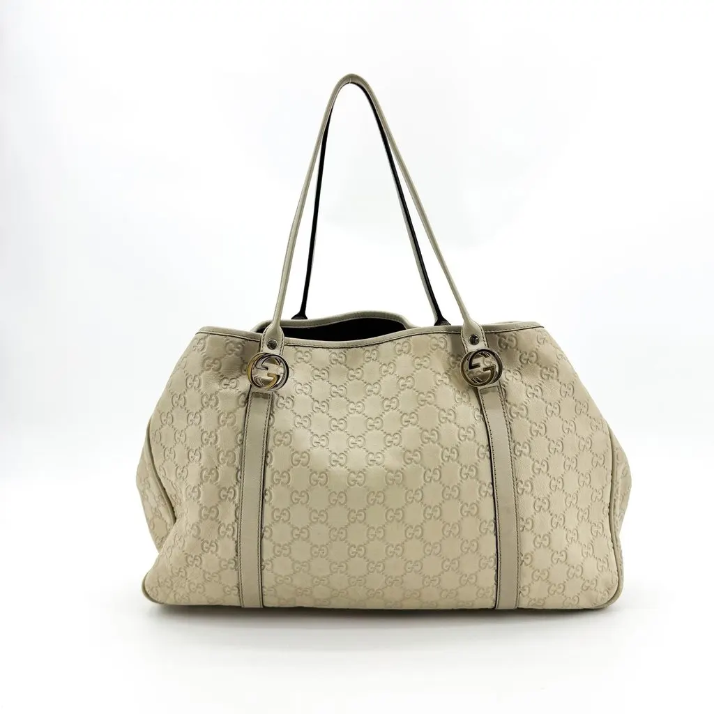 Gucci Guccissima Twin Shoulder Bag Beige Beige Leather Good - Back View