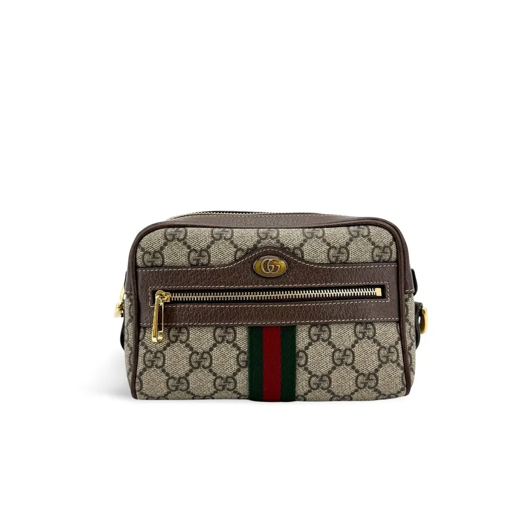 Gucci Ophidia GG Mini Shoulder Bag Beige Ebony Beige Canvas Good - Front View