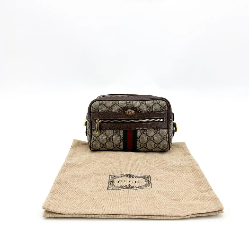 Gucci Ophidia GG Mini Shoulder Bag Beige Ebony Beige Canvas Good - Back View