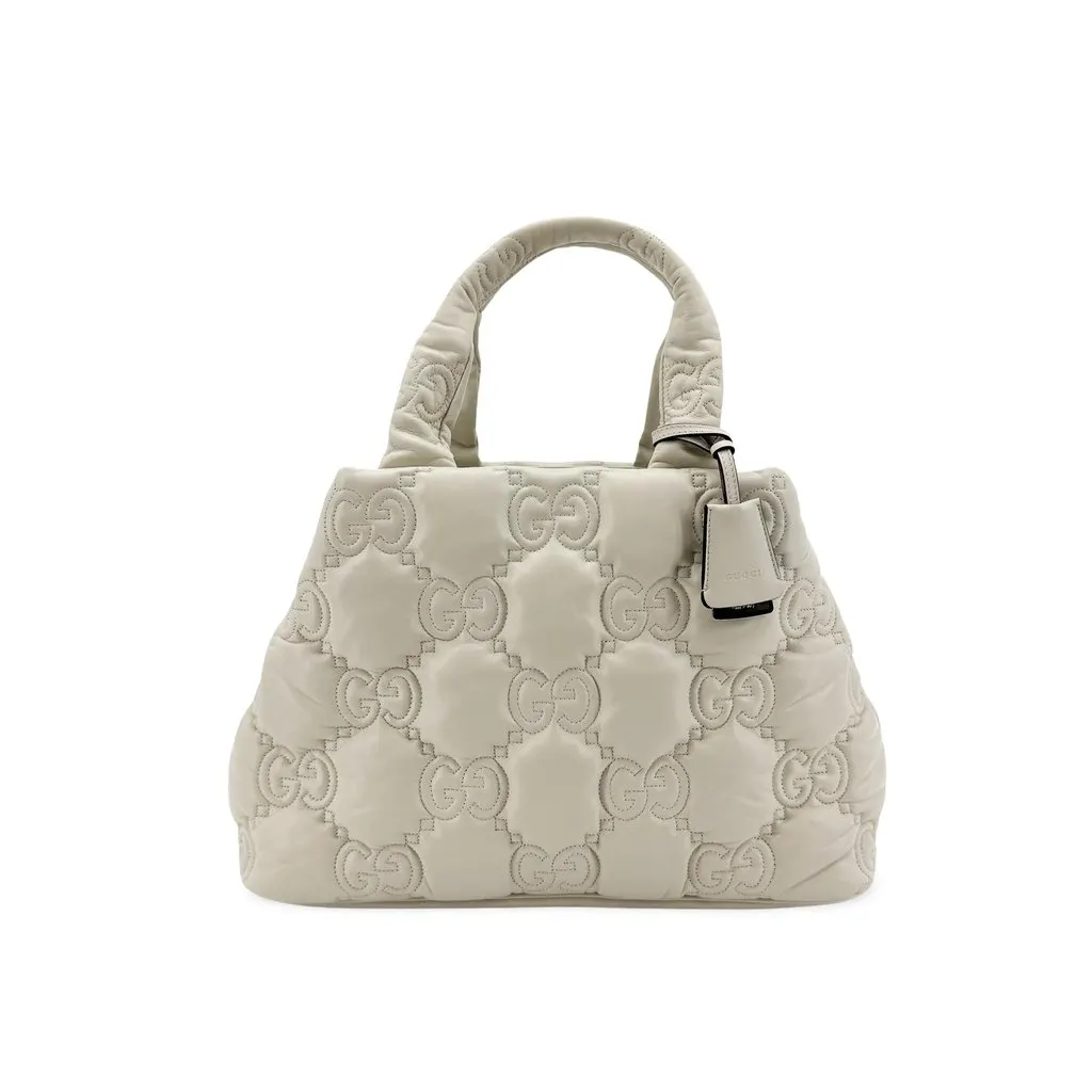Gucci GG Matelassé Medium Top Handle Bag Ivory White Leather Very good - Front View