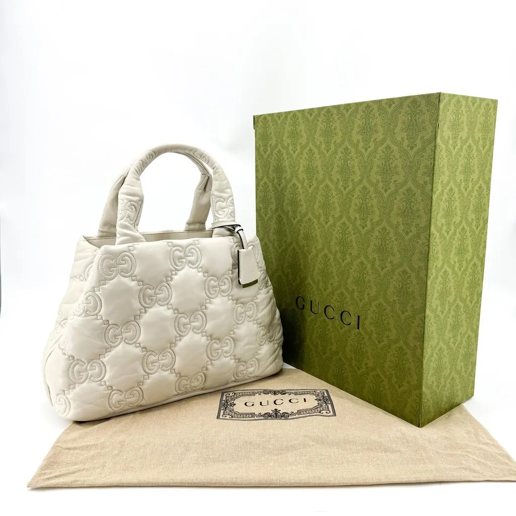 Gucci GG Matelassé Medium Top Handle Bag Ivory White Leather Very good - Back View